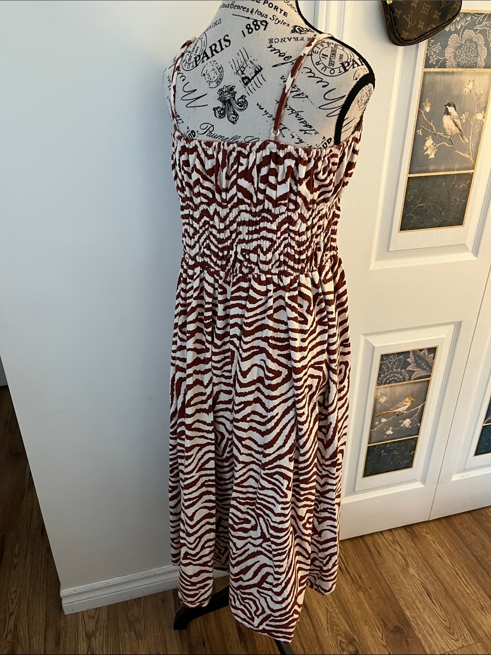 Strapless Smocked Zebra-Print Maxi Dress in Brown and White - Picture 4 of 9